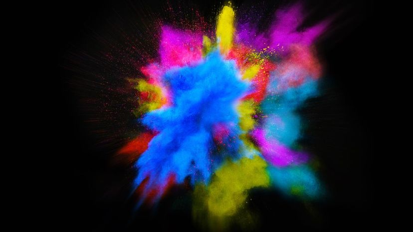Beautiful powder explosion in all directions with vivid colors
