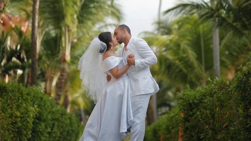 Tropical bride and groom