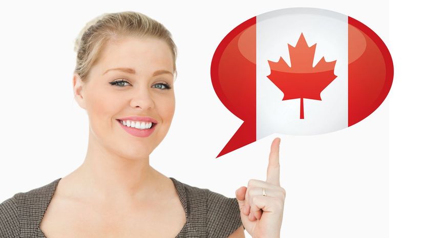 Woman with Canada flag speech bubble