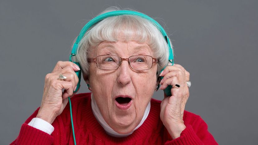 Old woman listening to music