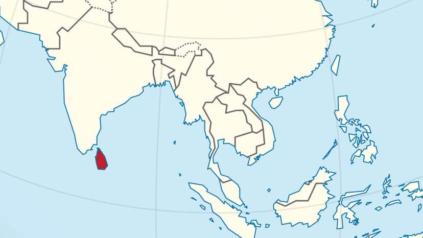 Sri Lanka on the globe (Asia centered). 