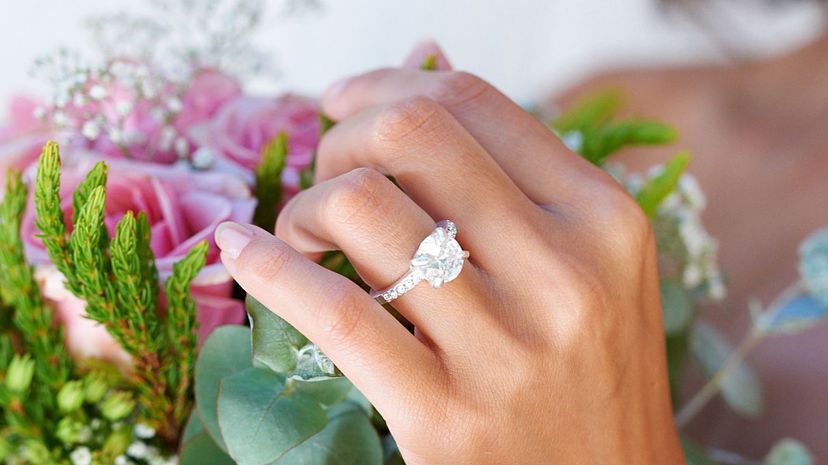 Bride with wedding ring and bouquet