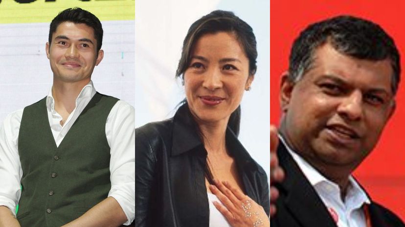 Henry Golding, Michelle Yeoh, and Tony Fernandes