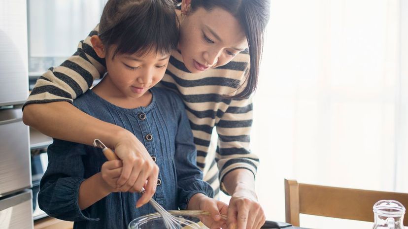 Mom and daughter cooking