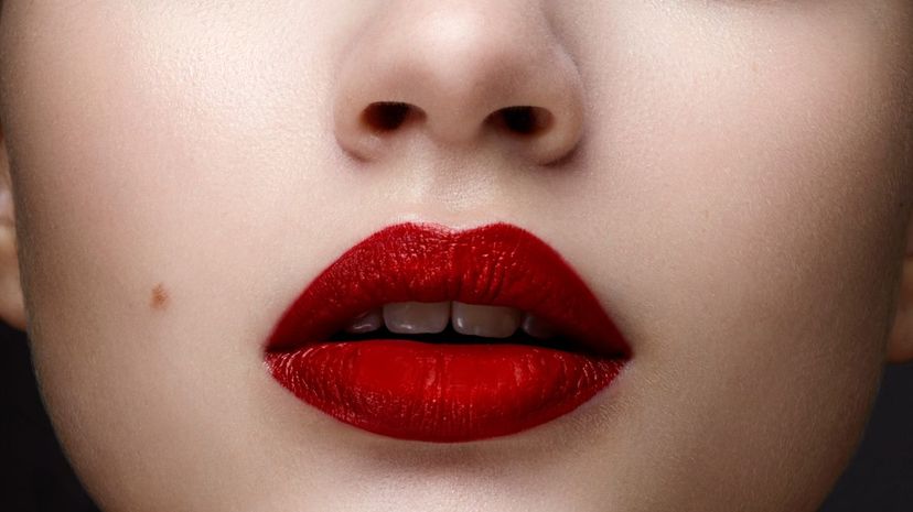 Deep red lipstick