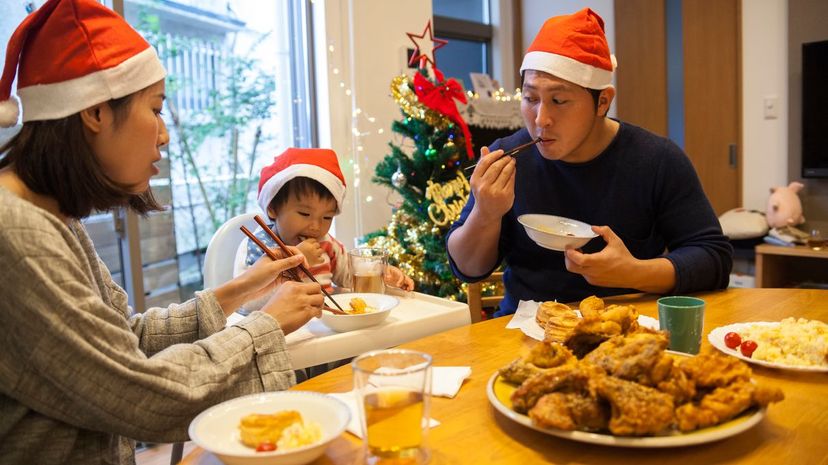 Japanese family having Christmas lunch
