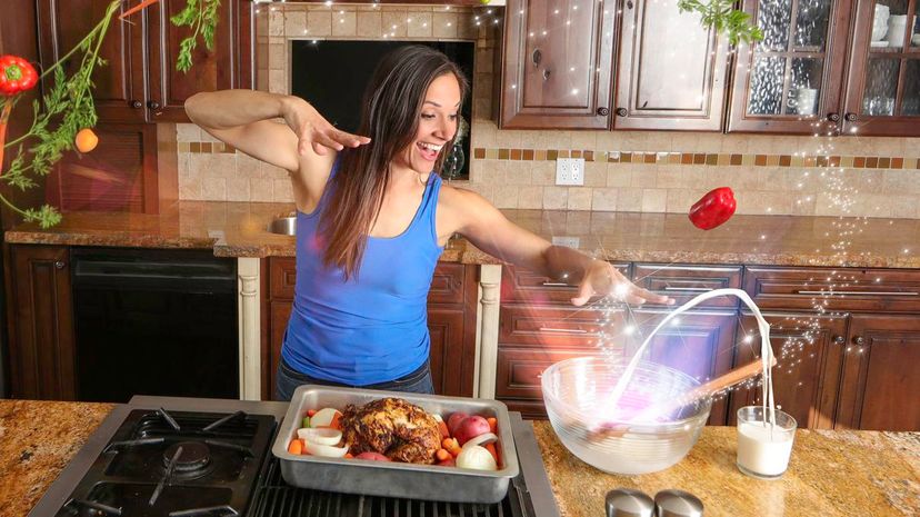 Woman cooking with magic