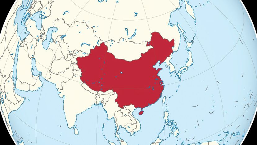 China on the globe (China centered). 