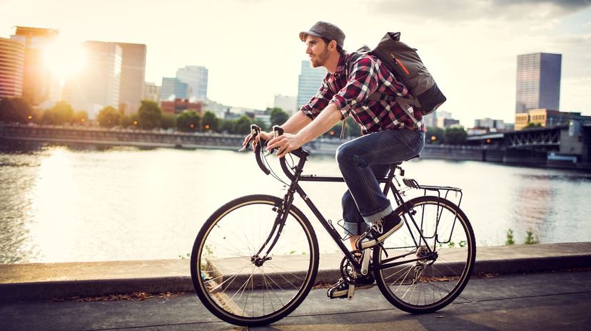 Man biking to work