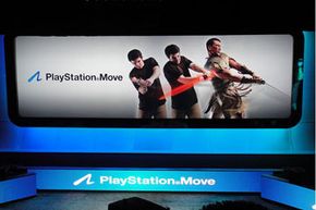 A screen announcing the Sony PlayStation Move at the E3 (Electronic Entertainment Expo), held earlier this year in Los Angeles. See more video game system pictures.