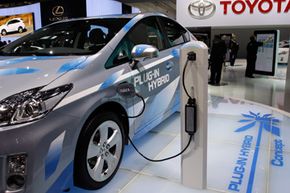 A Toyota Prius plug-in hybrid concept car is on display on the first press day of the Frankfurt Auto Show in Frankfurt, Germany, on Sept. 15, 2009.