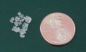 Several crystals removed from a cooling collar.