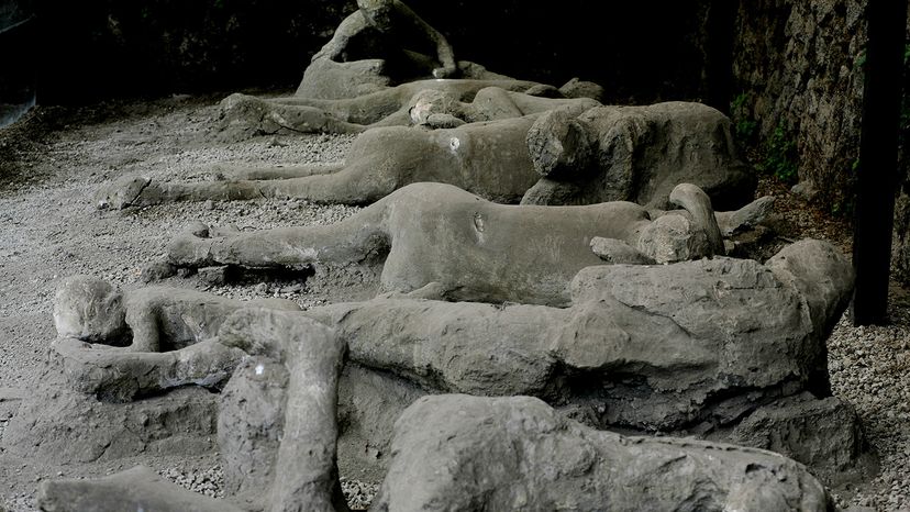 plaster casts of victims at the Garden of Fugitives in Pompeii