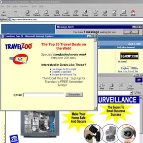 Before pop-up blockers, your entire screen could be overrun by ads like these. See more Web advertising images.