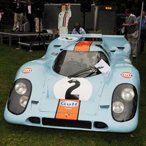 The Porsche 917 racing car which won Le Mans and was used in the classic film 'Le Mans' (1971) starring Steve McQueen, is displayed during the inaugural Chelsea Auto Legends event on Sept. 5, 2010 in London, England.