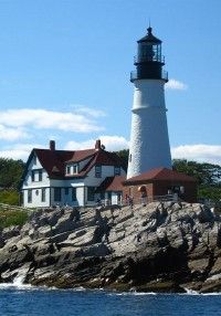 The shoreline around Portland Head Light alternates between rugged rock formations and beaches of smooth, sorted cobblestorne. Portland Head is one of the most frequently visited lighthouses in America. See more lighthouse images.