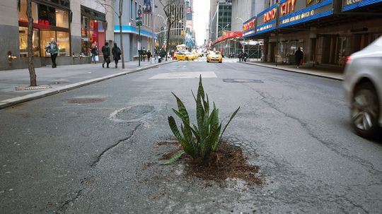 “流氓”公路工作人员正在修复未填充的坑洼“border=