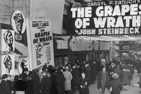 Moviegoers line up to see &quot;The Grapes of Wrath&quot; in Times Square, circa 1940. The movie made about $1.6 million, which was twice its cost -- a box office success by any means.    