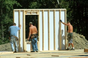 erecting a prefab wall