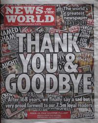 The final issue of the News of the World newspaper, shut down in the wake of the News International phone-hacking scandal, appears on newsstands on July 10, 2011.