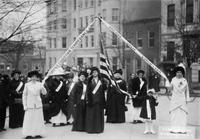 Members of the Women's Christian Temperance Union march on Washington, D.C., in 1909 to present a petition supporting Prohibition.