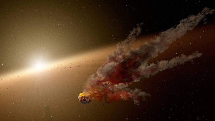 Epic smash-up between an asteroid and a protoplanet