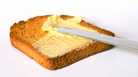 Butter comes from animal fat. Margarine is from vegetable fat.