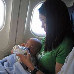 By shifting your infant's nap schedule up or back an hour, you can hopefully earn a little silence on the plane.