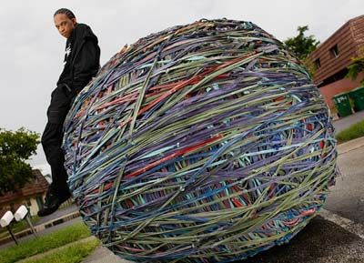 An 8,200-pound rubber band ball