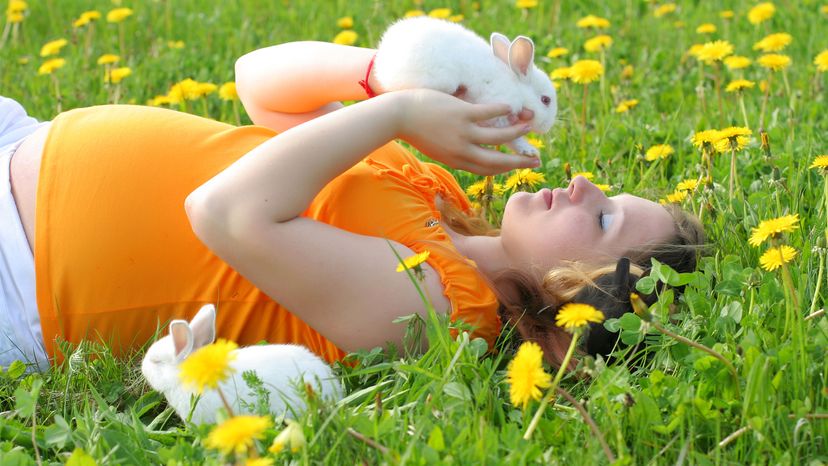 Pregnant woman with rabbit