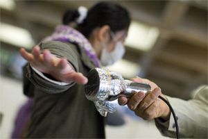 woman being tested for radiation