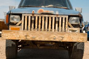 Truck with wooden bumper and grill