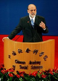 To combat decline, the Federal Reserve (led by Chairman Ben S. Bernanke, shown in China in 2006) may adjust interest rates to jumpstart the economy.