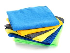 Pile of various multicolor microfibre cloths