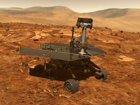 An artist's rendering of a Mars Exploration Rover on the surface of Mars