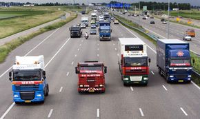Truckers in the Netherlands protest high fuel prices by generating traffic congestion in June 2008. See more truck pictures.