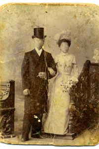 old, faded photography of fancy couple