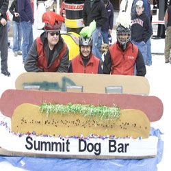 Competitors in the 18th annual Mount Sunapee Intragalactic Cardboard Sled Race