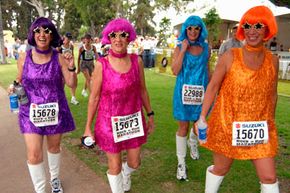 Go-go dancers get ready to go-go near the starting line of the San Diego Rock 'n' Roll Marathon.