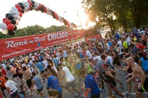 Runners line up at the start for the Chicago Rock 'n' Roll Half Marathon.