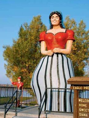 Paul Bunyan's Girlfriend statue resides about 50 miles southeast of Bemidji, Minnesota, in a resort town called Hackensack.