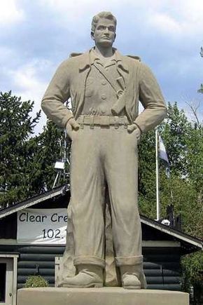 The Steve Canyon Statue was erected by the U.S. Treasury Department.