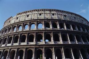 The Flavian Amphitheatre or Colosseum in Rome, built in 70-80 AD, October 1998.