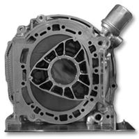 The rotor and housing of a rotary engine from a Mazda RX-7: These parts replace the pistons, cylinders, valves, connecting rods and camshafts found in piston engines.