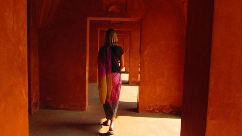 Walking through the gates outside the Taj Mahal in Agra, India