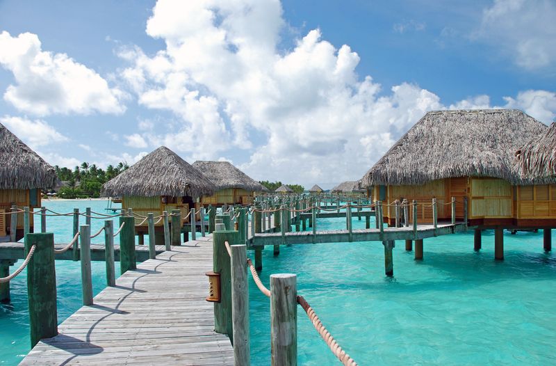 over water bungalow and the turquoise color lagoon, Bora Bora