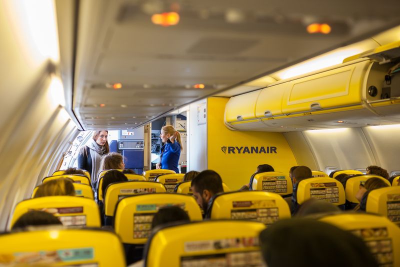 The inside of a Ryanair airplane