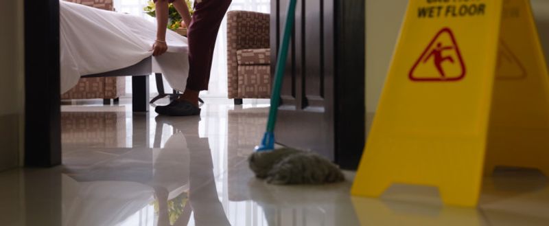 hotel room being cleaned