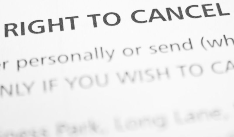 the words "right to cancel" printed on paper
