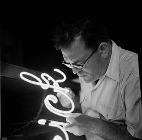 Like St. Elmo's Fire, neon tubes glow with the light of a sustained spark.“border=